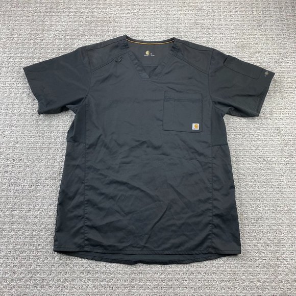 Carhartt Scrubs Uniform Shirt Men Small S Black V-Neck Nursing Medical Nurse Top - Picture 1 of 13